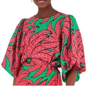 FARM RIO Women’s Banana Pitta Print Cropped Blouse Green w/ Pink Small